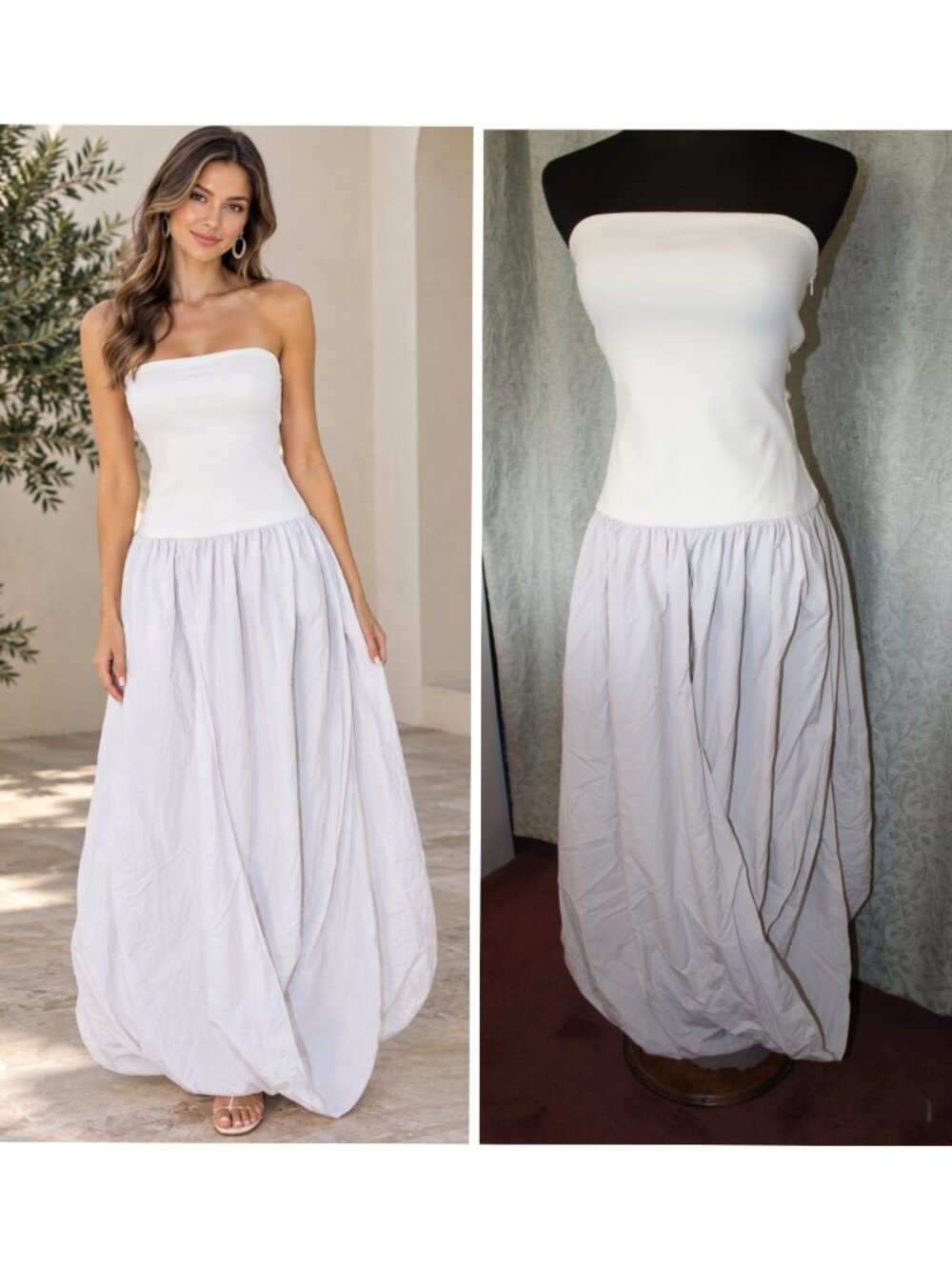 Zara Strapless Midi Dress Size XS Sleek Fitted Bodice Bubble balloon skirt Party